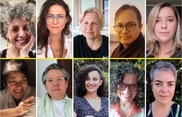 Flavia Bomfim, Catalina Holguín, Nora Lía Sarmoni, Quitze Fernández, María Paz Casas. Abajo: Victoria García, Rodolfo Bolaños, Hazel Hernández, Graciela Gliemmo, Valia Libenson.